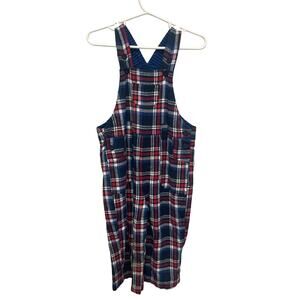 New Jojo Manam Bebe 18-24 Months 100% Cotton Blue Plaid Leg Snap Up Overalls